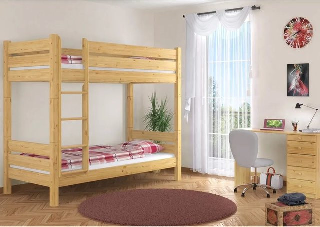 Erst-Holz Etagenbett Modell 16 aus Massivholz für Jugendliche und Erwachsene, Farbe Braun, B/T/H: 200 x 120 x 180 cm - Bild 1