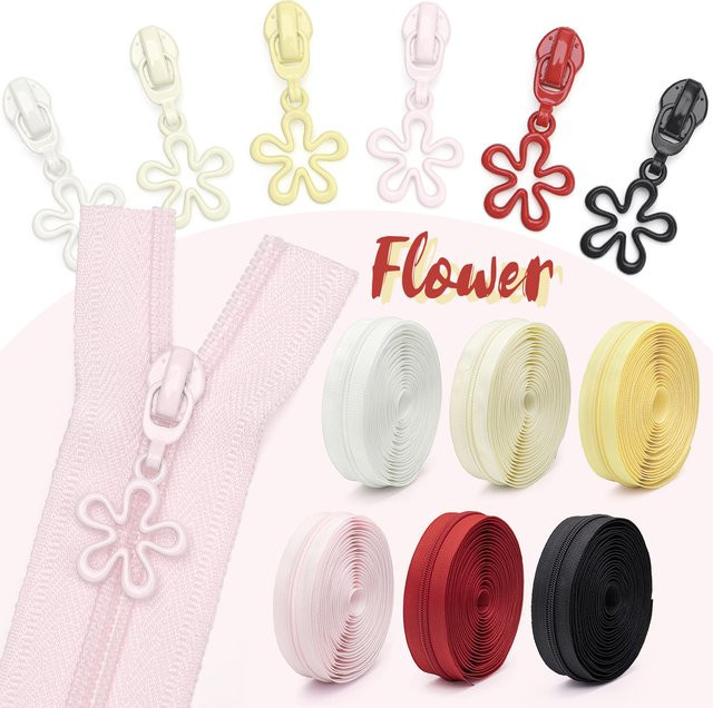 Changsons Set aus 5 Nylon-Reißverschlüssen mit 10 Reißverschlussziehern im Korallenblumen-Motiv, Mehrfarbig - Bild 1