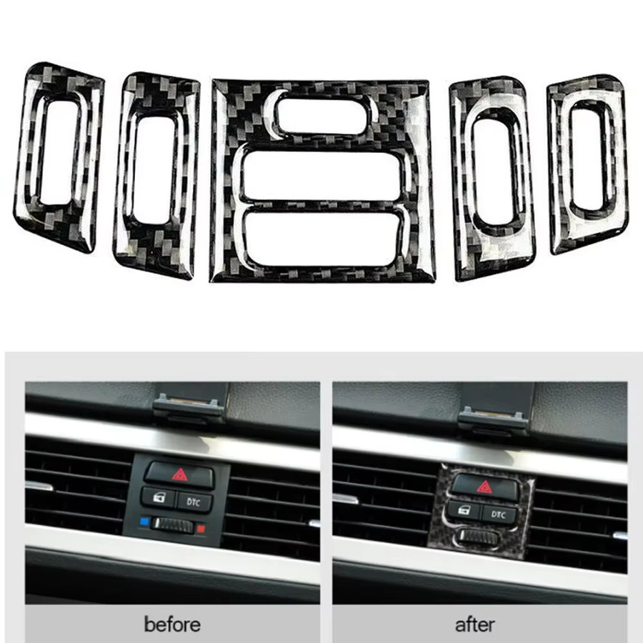 5er Set Carbon Look Innenraum Aufkleber für BMW E90 E92 E93 zur Verkleidung der zentralen Lüftungsauslässe in Schwarz - Bild 5