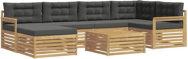 vidaXL Outdoor-Sofagarnitur in L-Form aus Akazienholz mit 7 Kissen in Weiß und Anthrazit - Bild 1