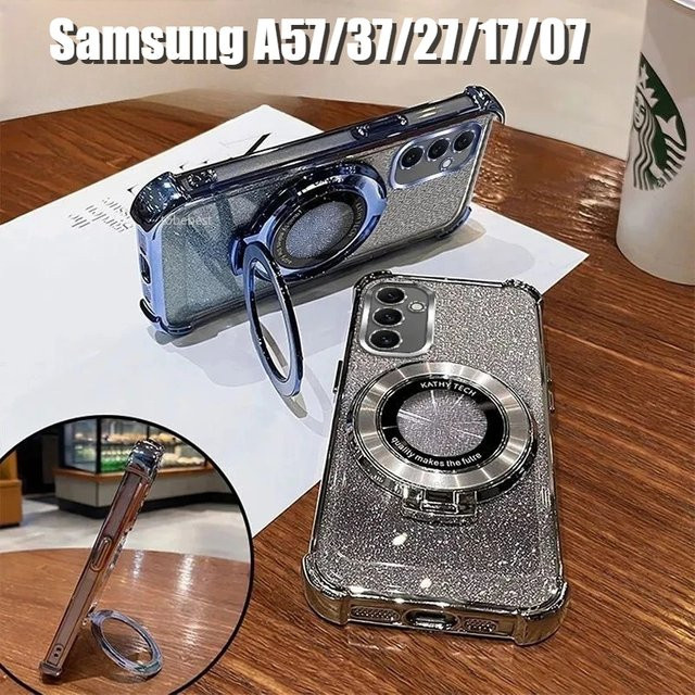 Glitzernde magnetische Schutzhülle für Samsung Galaxy A57 A56 A55 A54 Serie in Transparent Gold mit Airbag-Schutz - Bild 1