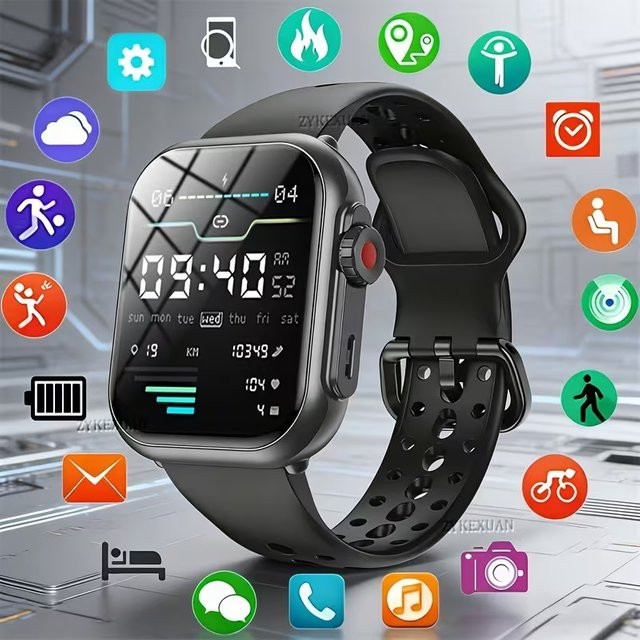 BOXUXING Smartwatch mit 1,85 Zoll HD AMOLED Display, Bluetooth Anruffunktion, IP68 Wasserdicht, 1000mAh Akku, Schwarz - Bild 1