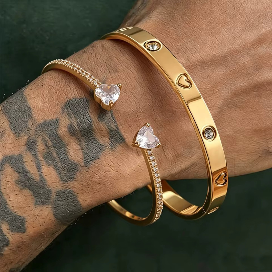 Yupsk Manschettenarmband Doppelherz, Zirkonia, Gold, Damen - Bild 2