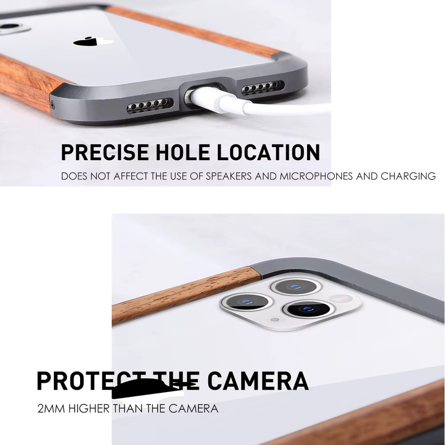 R-just Luxus Handyhülle aus Aluminium und Naturholz für iPhone 15 14 Plus 13 12 Pro Max in Braun/Mehrfarbig - Bild 4