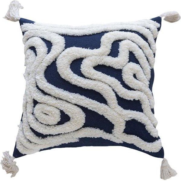 Böhmischer Kissenbezug mit Quaste in Marineblau und Grau, Gehäkeltes Design, B/H: 45 x 45 cm - Bild 1