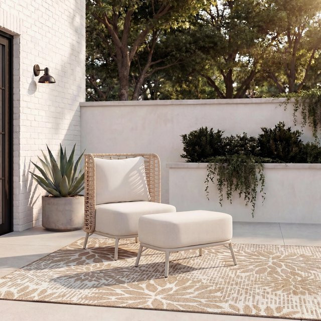 Bessagi Garden Gartensessel Iska in Creme mit Abdeckung aus Metall und Outdoorstoff - Bild 1