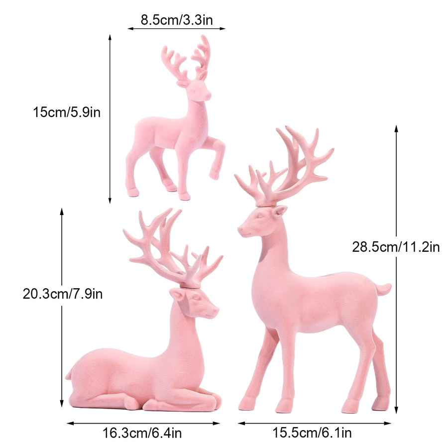 GUGUGUHOME Weihnachtsdekoration Set aus 3 Figuren, Rentier und Elch in Rosa und Weiß, Tischdekoration aus Kunstharz - Bild 3