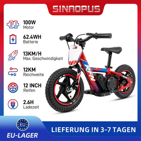 Sinaopus 12-Zoll Kinder-E-Motorrad in Mehrfarbig – 24V 64,2Wh 100W All-Terrain Elektro-Dirtbike für Jungen und Mädchen mit 13 km/h Geschwindigkeitsbegrenzung für Kinder ab 3 Jahren