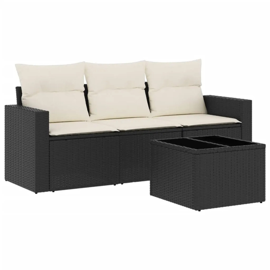 vidaXL 4-tlg. Garten-Sofagarnitur in L-Form mit Kissen und Couchtisch, Schwarz - Bild 2