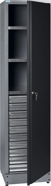 Küpper Materialschrank aus Stahlblech in Schwarz Matt mit 1 Tür, 10 Schubladen und Schloss, Höhe: 180 cm, Breite: 45 cm, Tiefe: 45,5 cm - Bild 1