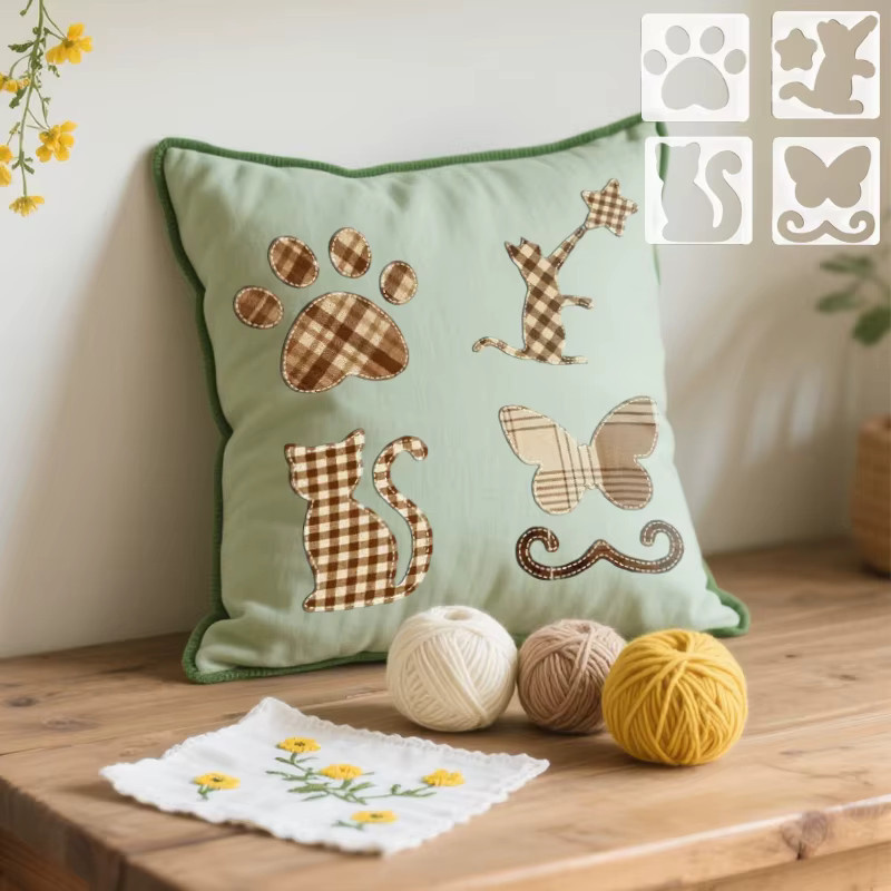 YOMDID 4 Stück Quilt-Vorlage aus transparentem Acryl mit Katzenmuster, Stern, Schmetterling und Pfotenabdruck für DIY-Projekte - Bild 3