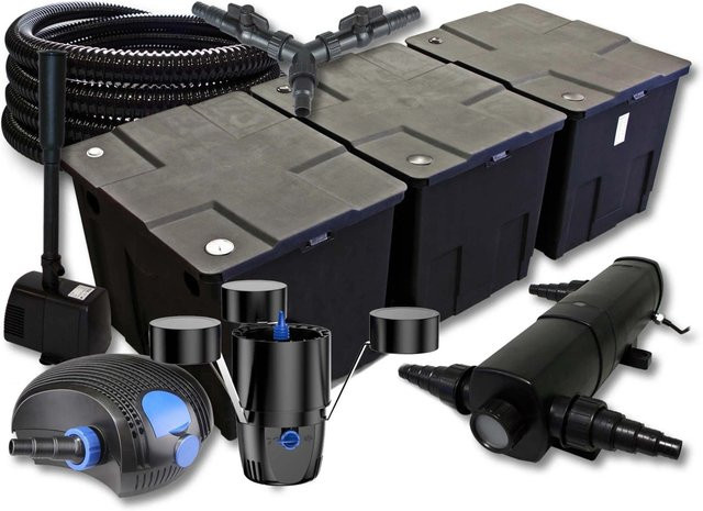 Sunsun Teichfilter Set mit 100W Pumpe, 24W UVC, Skimmer und Schlauch in Schwarz - Bild 1