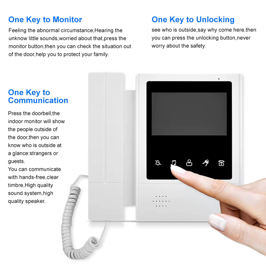 Anjielosmart Video-Intercom-System mit 4,3 Zoll LCD-Display, 2-Wege-Kommunikation, RFID-Kartenfunktion und Metall-Türklingel inklusive Schloss in Weiß - Bild 2