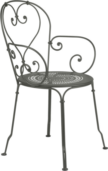 Fermob 1900 Sessel aus pulverbeschichtetem Metall in Grün und Schwarz mit Armlehnen - Bild 1