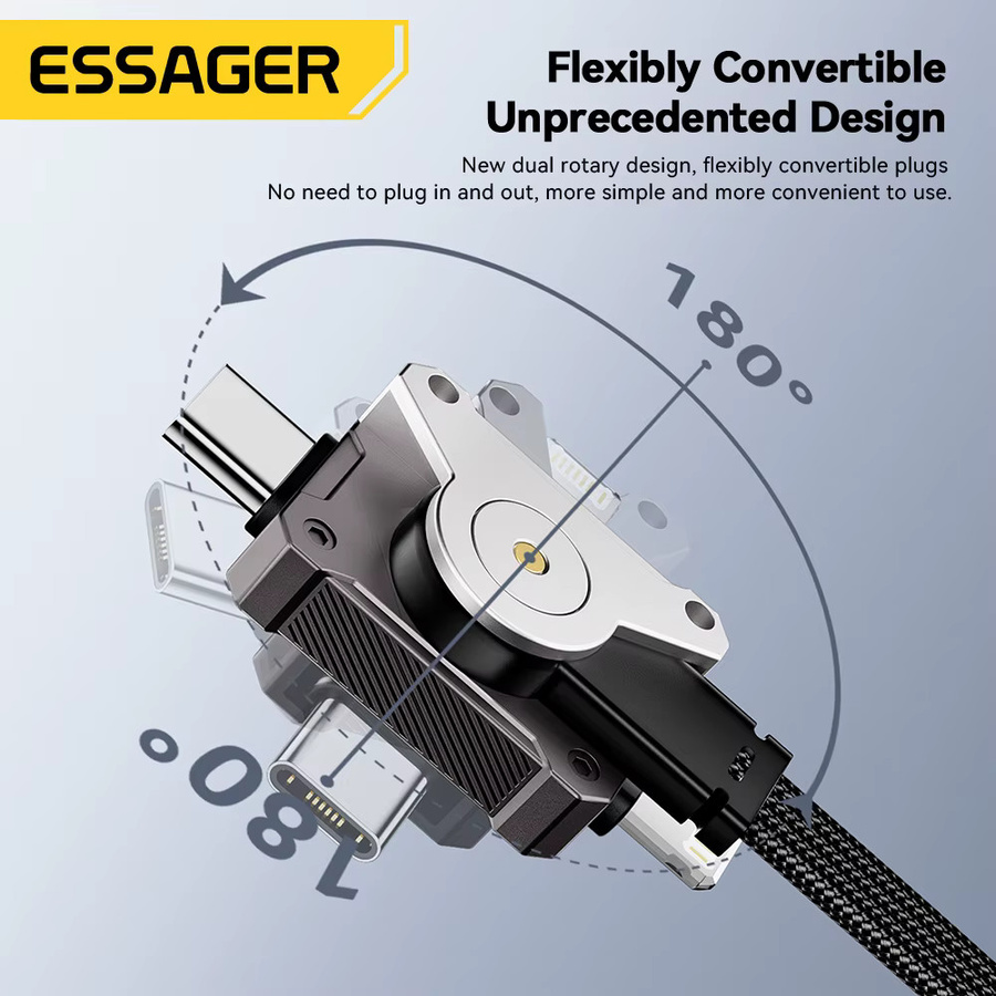 Essager 4-in-1 USB-C Mecha Schnellladekabel 65 W in Schwarz für iPhone 16 15 14 und MacBook - Bild 4