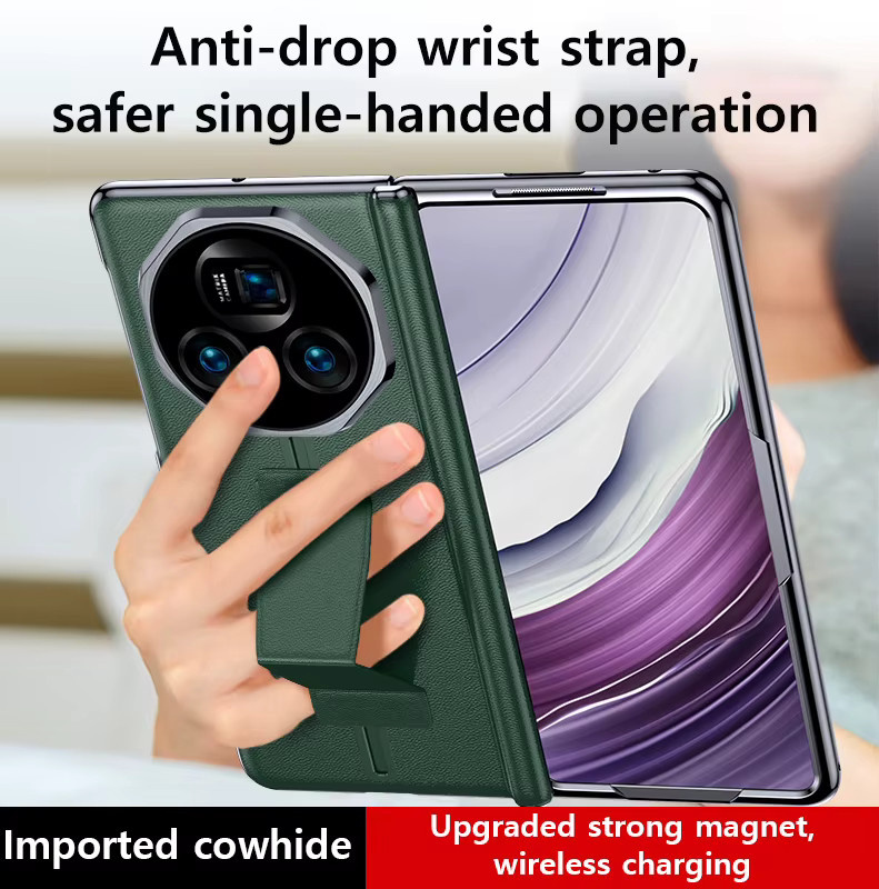 LANGSIDI Echtledertasche für Honor Magic V3 in Weiß mit Magsafe-Unterstützung, Handgelenkschlaufe und Standfunktion inklusive Schutzfolie - Bild 2