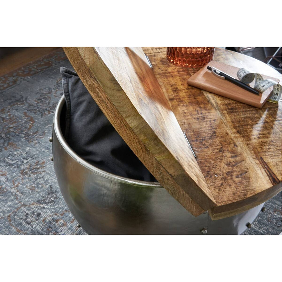 Wohnling Couchtisch aus Mango Massivholz und Eisen in Silber und Braun B/H/T: 60 x 43 x 60 cm - Bild 2