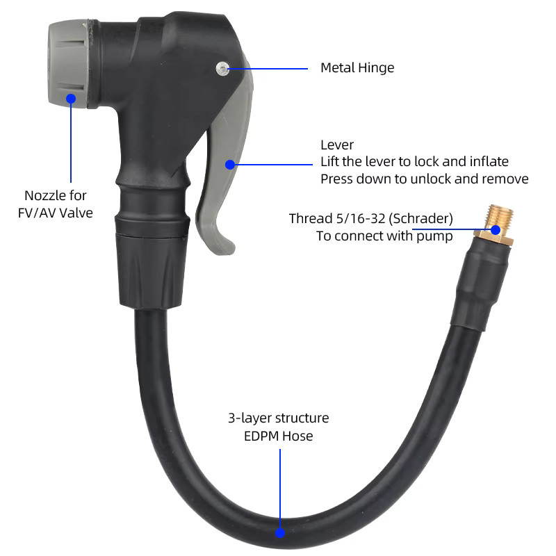 DEEMOUNT 2-in-1 Luftpumpen-Verlängerungsadapter mit Kupferanschluss für Schrader und Presta Ventile, 3-Schicht-Schlauch, Farben: Gold oder Schwarz, Länge: 20 cm, 30 cm oder 50 cm - Bild 2