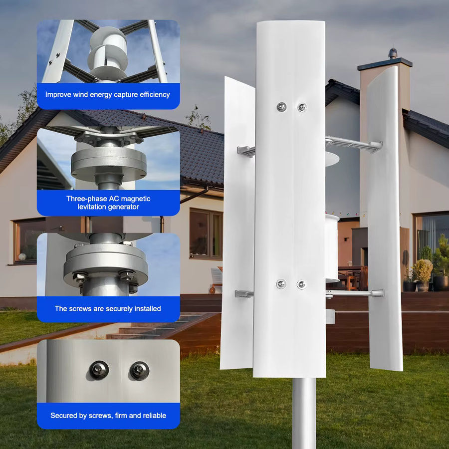 SMARAAD Vertikale Windturbine in Weiß mit 5-kW-Drehstromgenerator und 10-kWh/Tag Leistung für das Off-Grid-System im Hausgebrauch - Bild 2