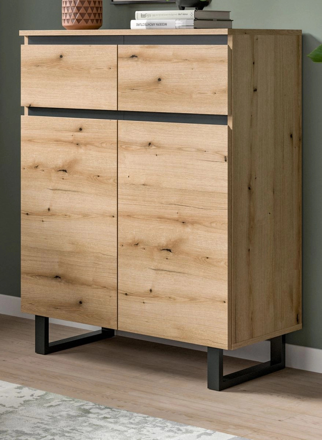 Kommode Gelia von Inn.Furn in Eiche und Schwarz mit Soft-Close-Schubladen, B: 80 cm, H: 99 cm - Bild 1