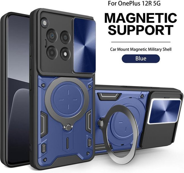Stoßfeste OnePlus 12R 5G Hülle mit magnetischem Ring und Objektivschutz in Blau - Bild 1