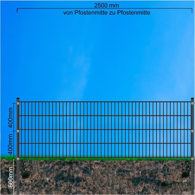 Fa-Bausysteme Doppelstabzaun Moosgrün 8-6-8 mit Plättchen 830 mm 27,5 m - Bild 1
