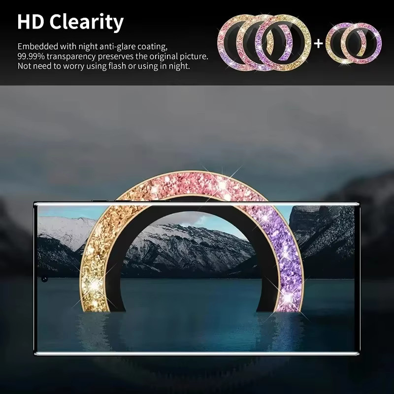 Gold Glitzer Kameraschutz aus gehärtetem Glas für Samsung Galaxy S25 Ultra S24 S23 Plus S22 Ultra 5G - Bild 3