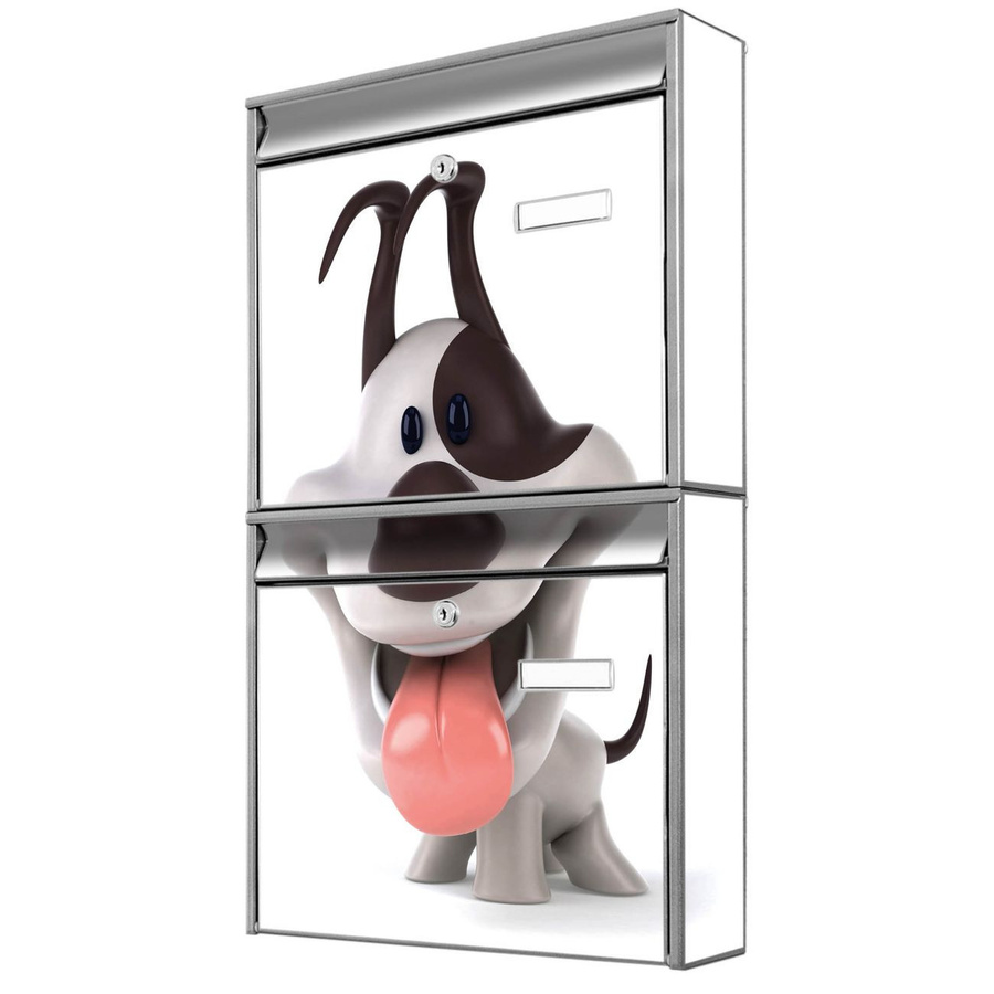 banjado Burg Wächter Briefkastenanlage für Mehrfamilienhäuser, silber, Motiv Comic-Hund, B/H/T: 36,2 x 64,5 x 10 cm - Bild 1