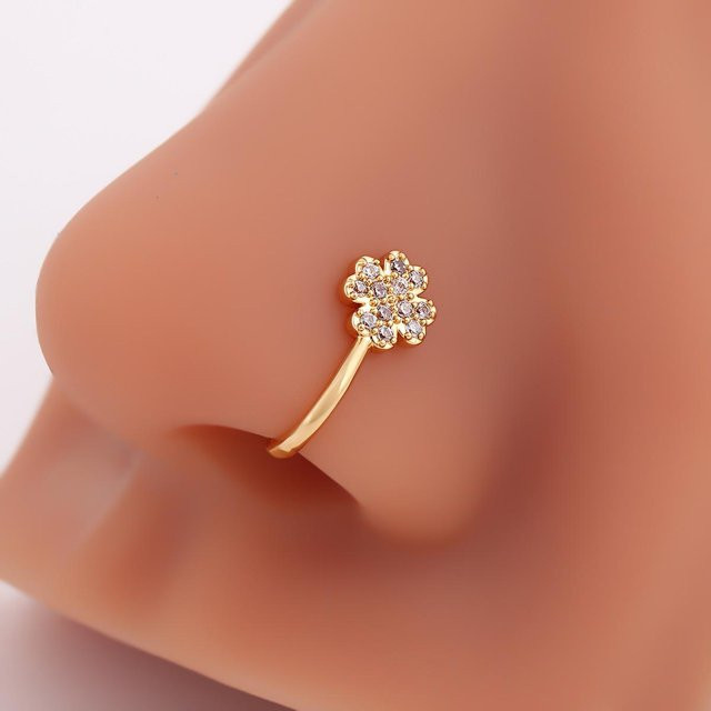 Nasenstecker Kleeblatt, Kupfer, Gold, Zirkonia, Damen - Bild 1