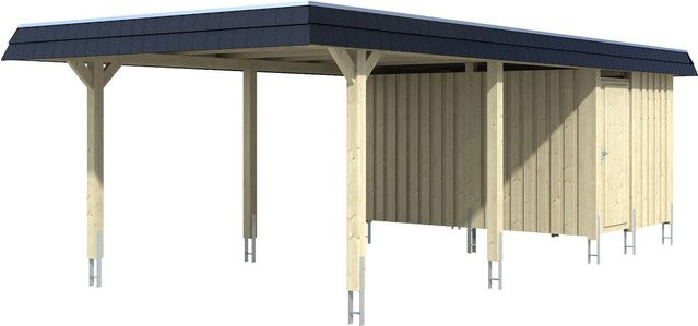Skan Holz Carport Wendland mit Anbau und EPDM-Dach in Grau, B: 409 cm, T: 870 cm, H: 247 cm - Bild 1