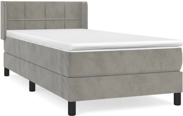 vidaXL Boxspringbett mit Matratze in Hellgrau aus Samt, Hybrid-Design mit Taschenfederkern, B/T: 100 x 200 cm - Bild 1