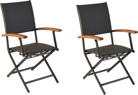 Merxx Paxos Gartensessel 2er-Set grau, klappbar mit Polsterung aus Aluminium, Textil und Akazie, B/H/T: 52,5 x 91 x 64 cm - Bild 1