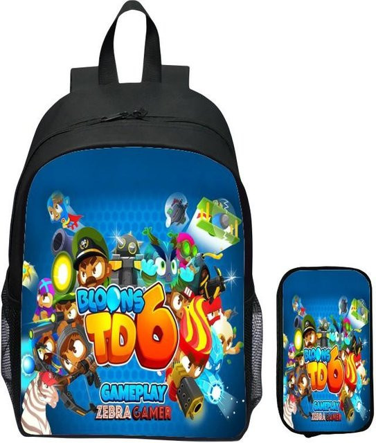 2-teiliges Kinderrucksack Set mit Federmäppchen im Ballon Turm Anti Bloons TD6 Design von Fancy Style Studio, mehrfarbig, 16 Zoll - Bild 1