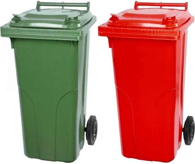PROREGAL SuperSparSet 2x 2-Rad-Mülltonne aus HDPE-Kunststoff, 120 Liter, Grün und Rot - Bild 1
