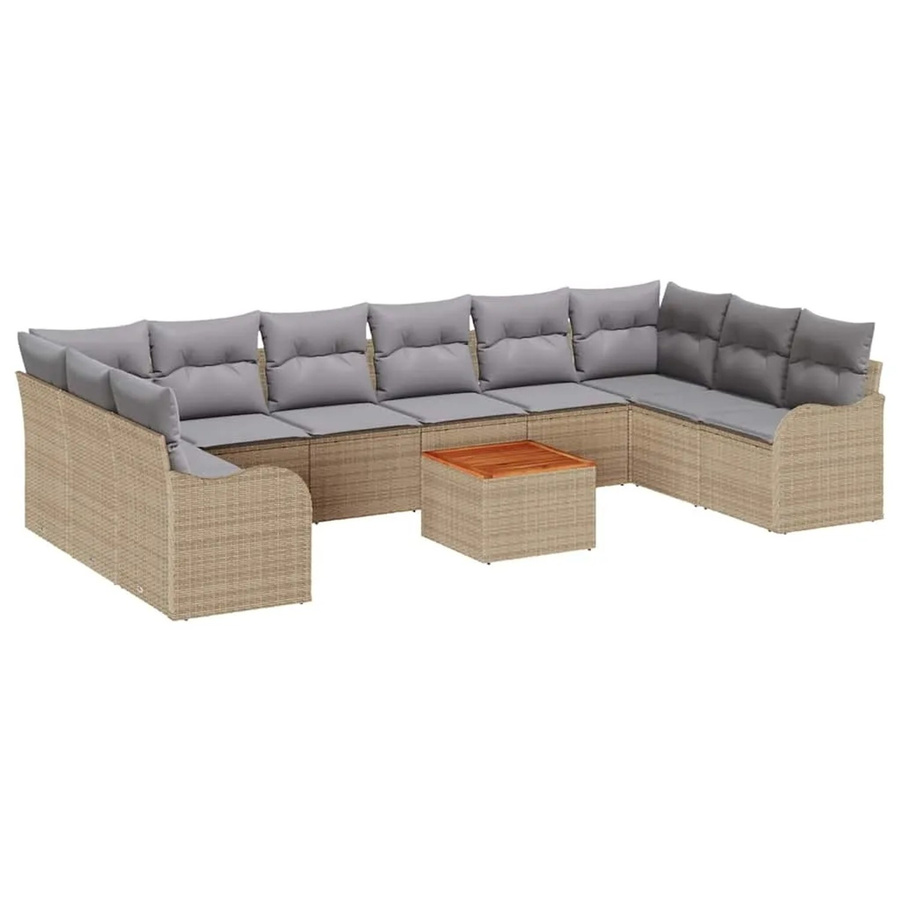 vidaXL Garten-Sofa-Set 10-teilig in Beige und Grau aus Rattan und Akazienholz mit Polyesterstoff und Armlehnen - Bild 2