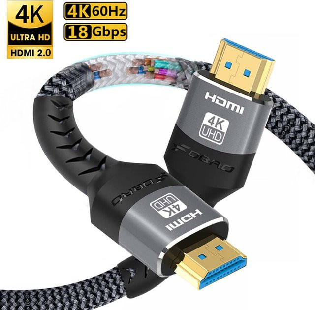 FDBOY HDMI 2.0 Kabel High Speed 4K 60Hz 18Gbps geflochtenes HDMI-Kabel für TV, PS3, PS4 und Projektor - Bild 1