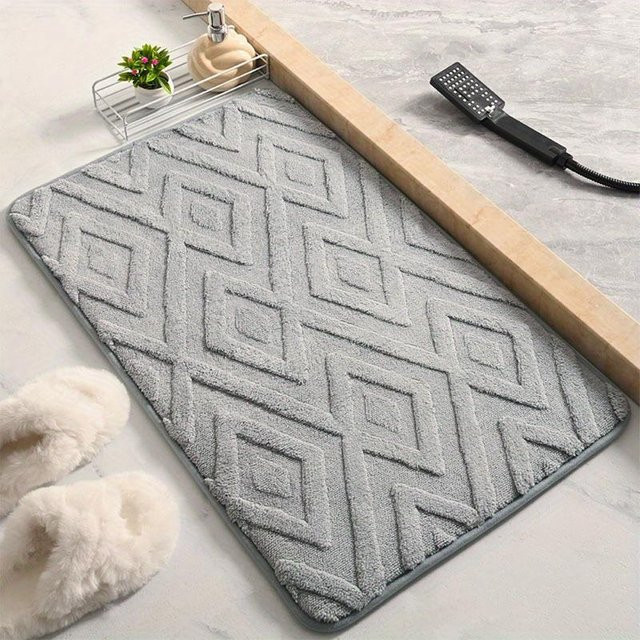 Rutschfeste Mikrofaser Badematte mit Diamant-Jacquard-Design in Plaid, saugfähig und antibakteriell, Breite: 40 cm, Tiefe: 60 cm - Bild 1