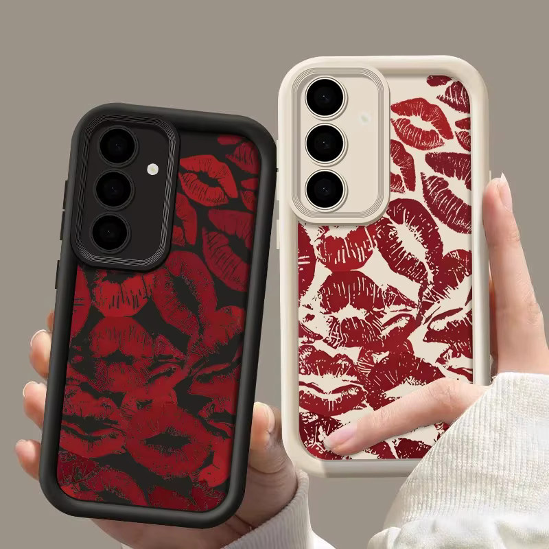 Handyhülle mit rotem Lippenmuster für Samsung Galaxy S25 S24 S23 S22 Ultra Plus FE A56 A55 A54 A37 A27 A17 A16 A15 in Rot und Weiß - Bild 3