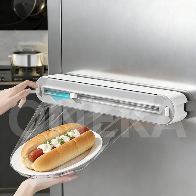 ONEKA Tragbarer Kunststoffwickelspender für die Küche mit Schiebeschneider in Weiß - Bild 1