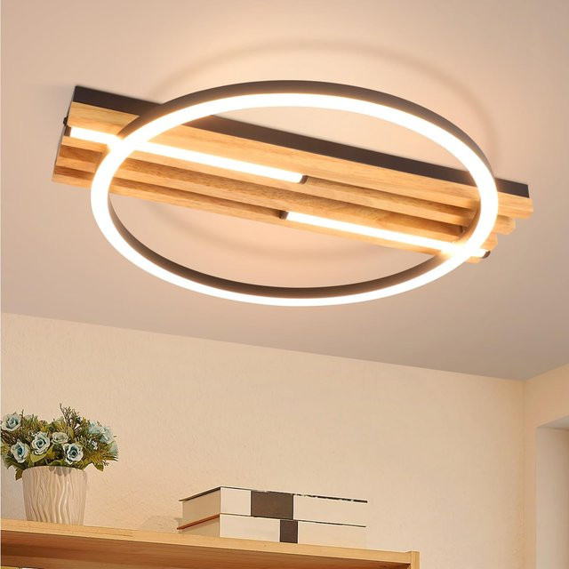 Nettlife LED Deckenleuchte in Ringform aus Holz und Schwarz, 24W, Warmweiß, Durchmesser: 38 cm - Bild 1