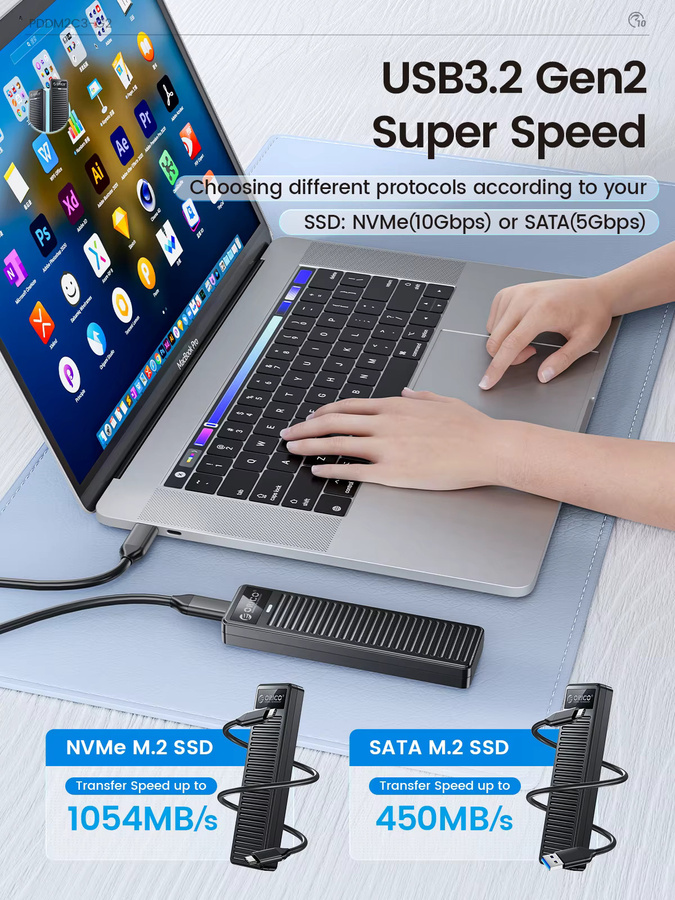 ORICO M.2 NVMe SSD-Gehäuse in Schwarz mit 10 Gbit/s USB 3.2 Gen2 und USB-C Anschluss für NVMe und SATA SSDs - Bild 2