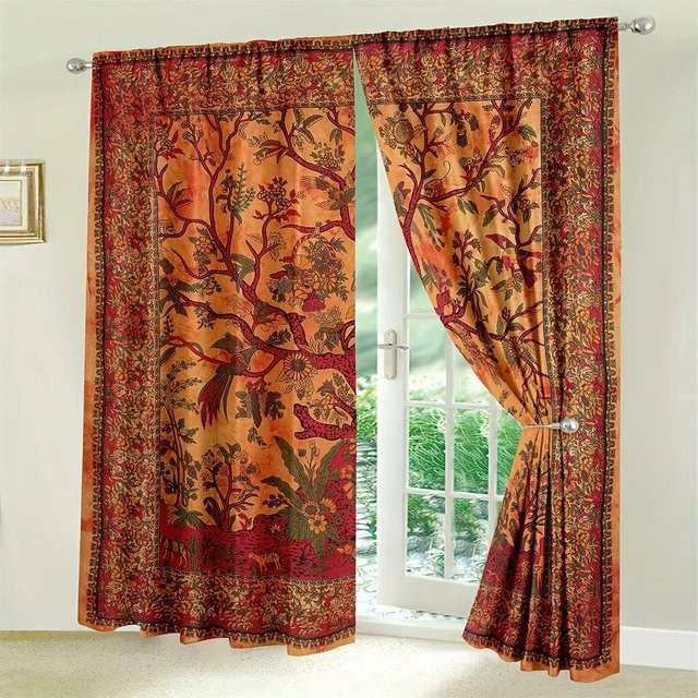 A Family Of Home Textiles Boho Vorhänge mit buntem Blumenmuster, 2er-Set, B: 100 cm, H: 240 cm - Bild 1