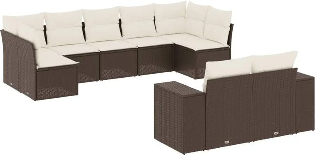 vidaXL 9-tlg. Garten-Sofagarnitur in L-Form aus braunem PE-Rattan mit Sitzkissen und Stauraum - Bild 1