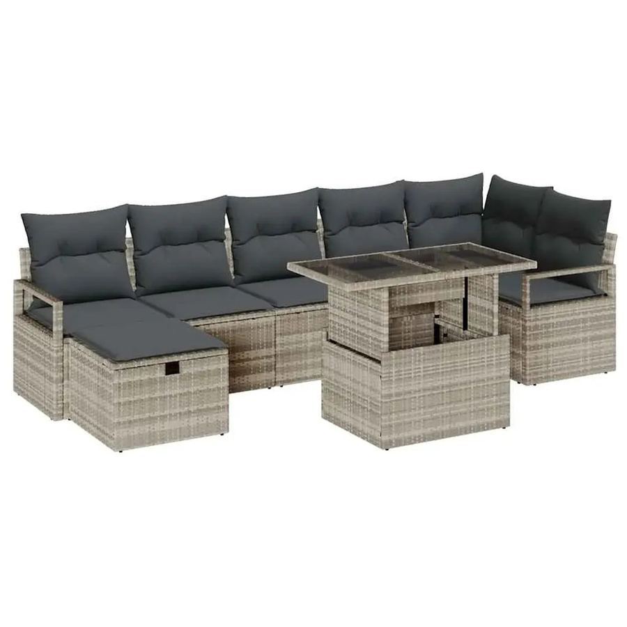 vidaXL Garten-Sofa-Set aus Polyrattan in Hellgrau, 8-teiliges Lounge-Set mit Kissen, Eckelement, Ottoman und Couchtisch für Terrasse und Garten - Bild 2