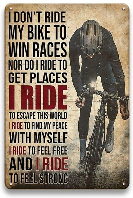 HELLOYOUNG Vintage-Fahrradposter aus Metall I Don't Ride To Win Retro Wandkunst Breite: 20,3 cm, Höhe: 30,5 cm - Bild 1
