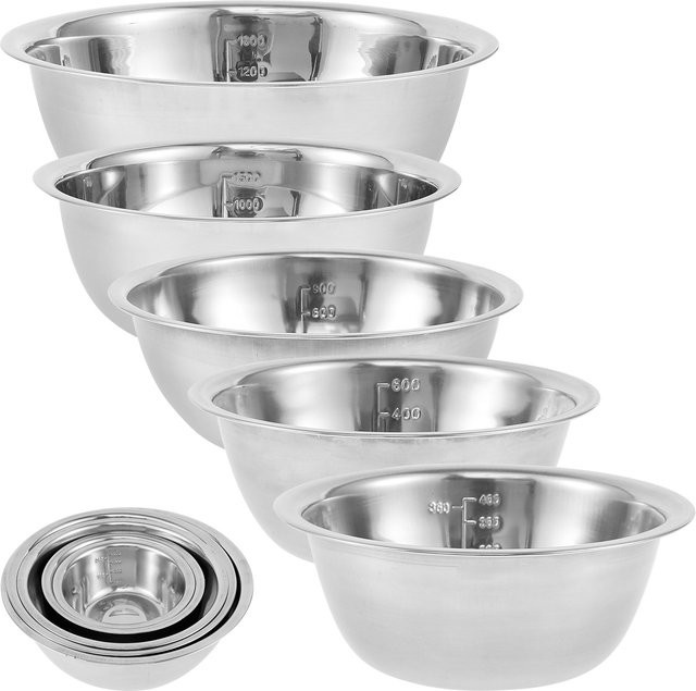 5-teiliges Willstar Rührschüssel-Set aus Edelstahl in Silber, runde Nistschüsseln für die Küche zum Kochen, Backen und zur Lebensmittelaufbewahrung - Bild 1