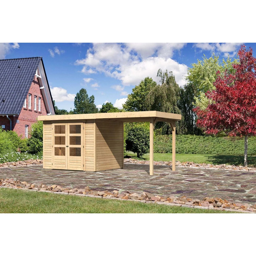 Karibu Holz-Gartenhaus Boras Natur mit Flachdach und modernem Design, Farbe: Braun, B/T/H: 238 x 213 x 211 cm - Bild 2
