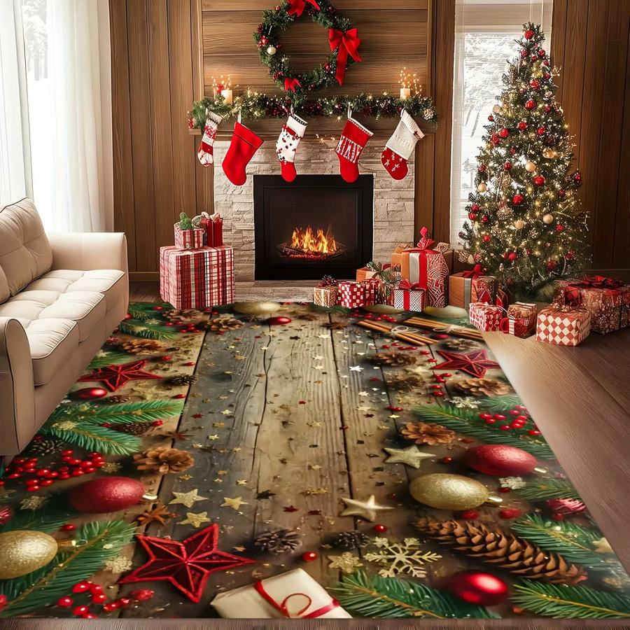 VIKAMA Weihnachtsteppich als rutschfeste Weihnachtsmatte für Wohnzimmer und Garten in Mehrfarbig - Bild 5