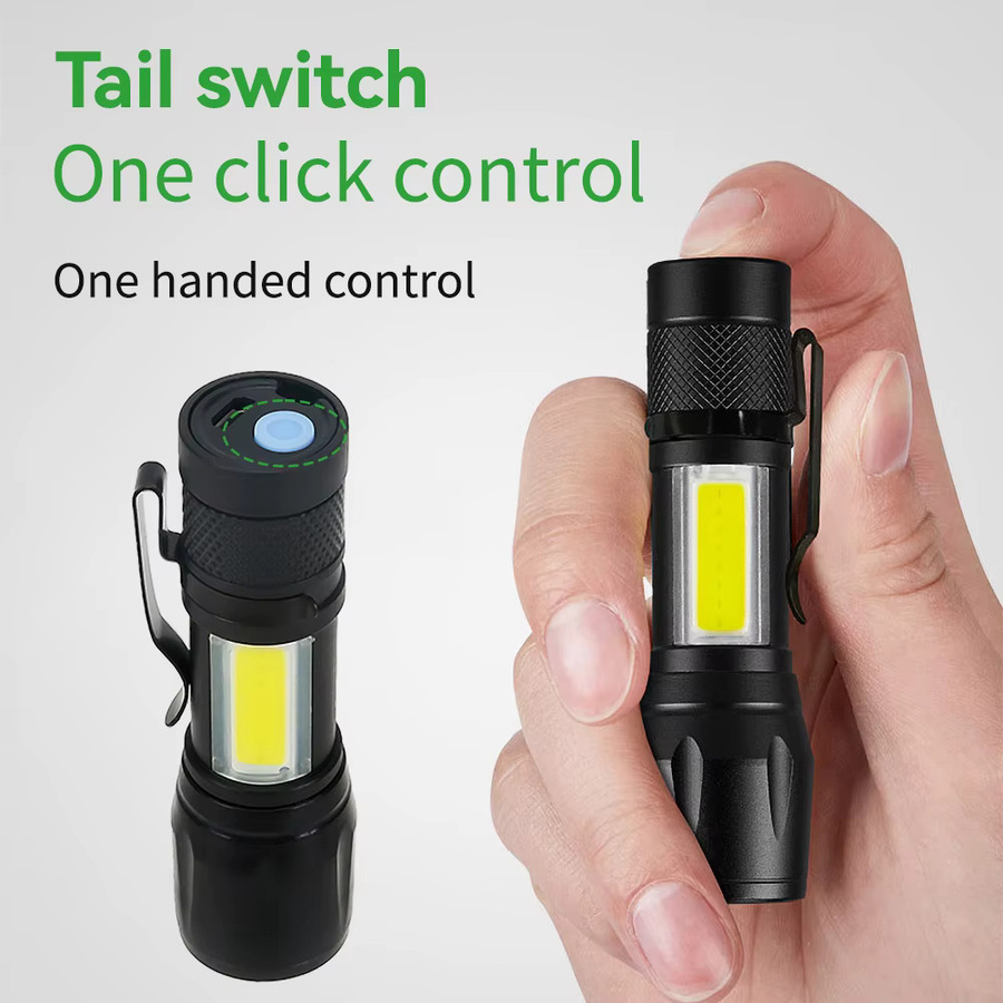 XIWANGFIRE Mini-LED-Taschenlampe mit COB und XPE, USB-aufladbar, schwarz, mit Zoom und Stiftclip - Bild 5