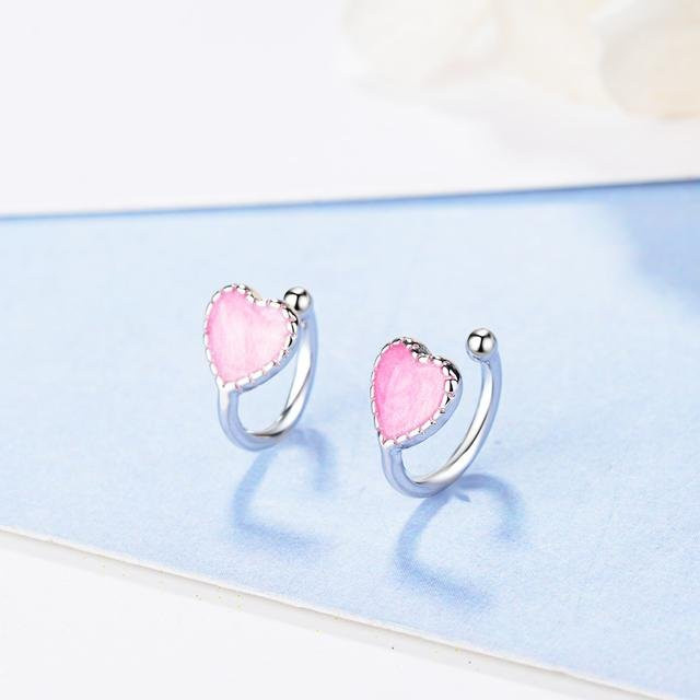 Wucifang Jewelry Ohrringe Clip, Rosa Grün Emaille, Herz, Damen - Bild 1